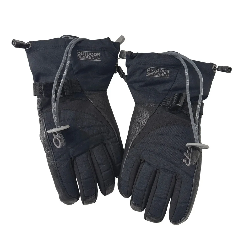 Outdoor Research Gloves Womens M 7 Black Leather Nylon Insulation Ski Snowboard